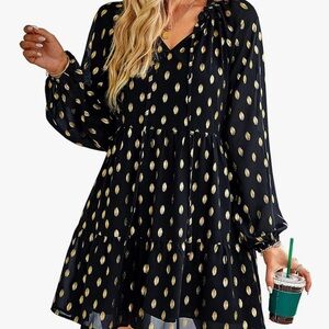 Kirundo Long sleeve gold polka dot babydoll dress size XL